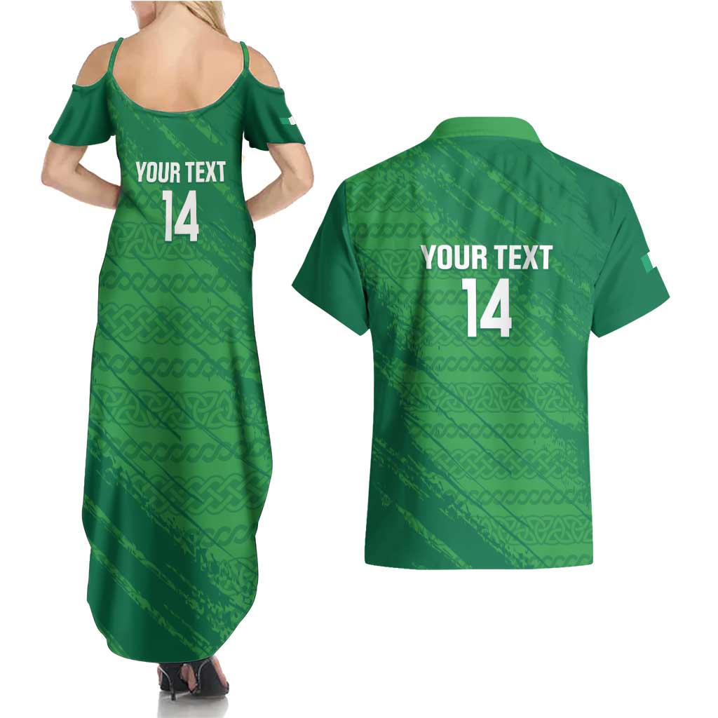 Custom Ireland Cricket Couples Matching Summer Maxi Dress and Hawaiian Shirt Irish Celtic Knot - National Color