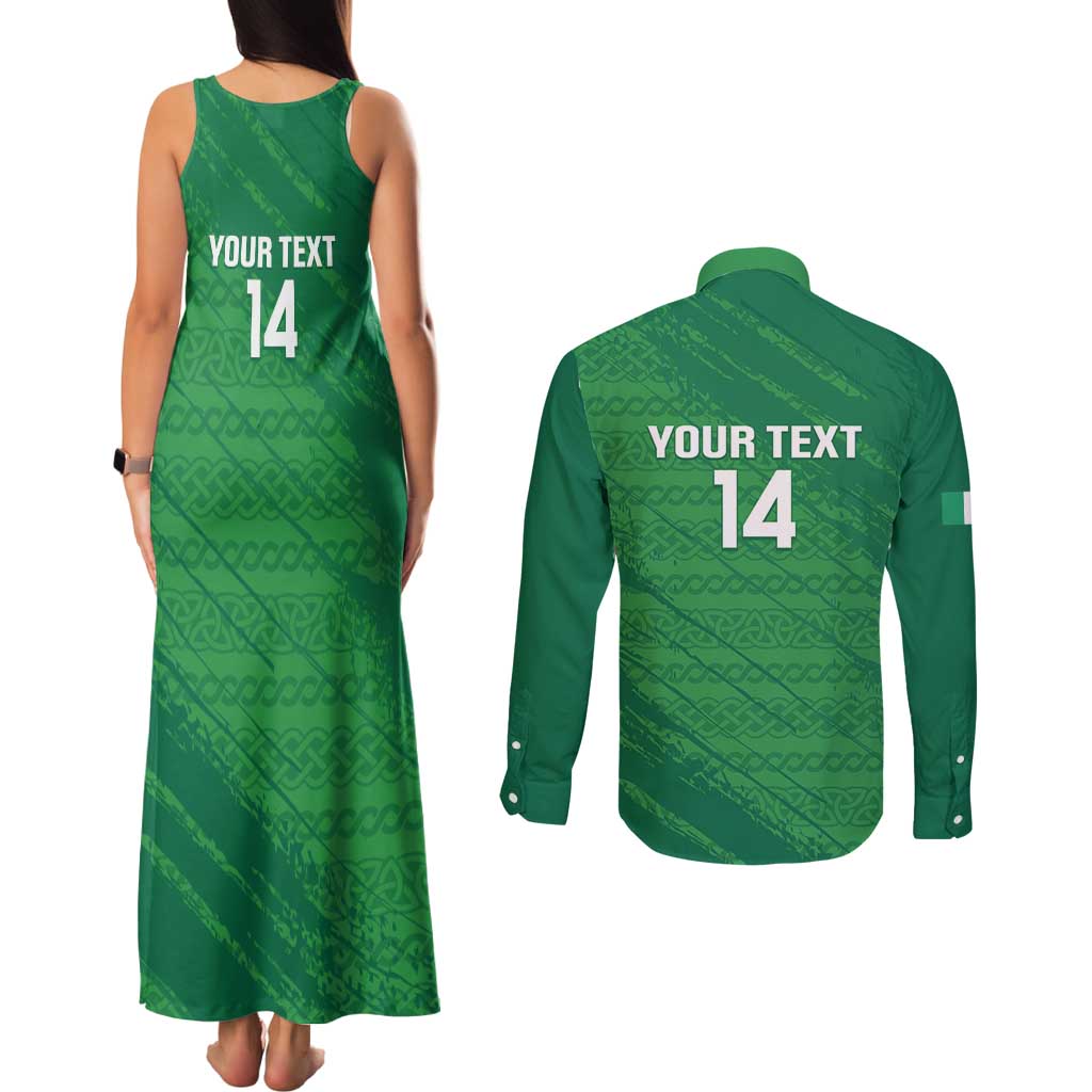 Custom Ireland Cricket Couples Matching Tank Maxi Dress and Long Sleeve Button Shirt Irish Celtic Knot - National Color