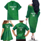 Custom Ireland Cricket Family Matching Off The Shoulder Long Sleeve Dress and Hawaiian Shirt Irish Celtic Knot - National Color
