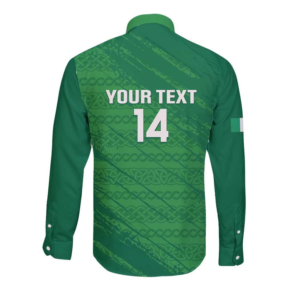 Custom Ireland Cricket Long Sleeve Button Shirt Irish Celtic Knot - National Color