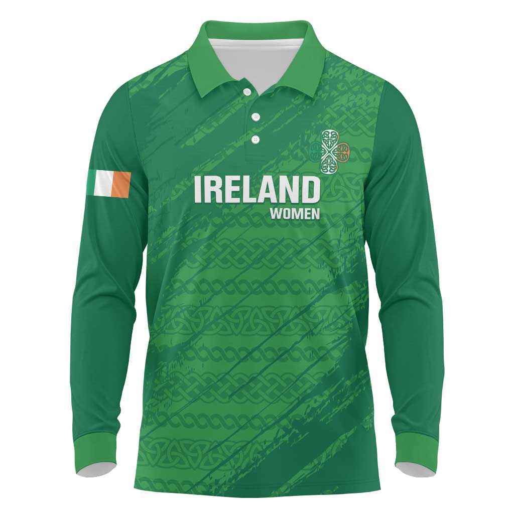 Custom Ireland Cricket Long Sleeve Polo Shirt Irish Celtic Knot - National Color