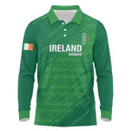 Custom Ireland Cricket Long Sleeve Polo Shirt Irish Celtic Knot - National Color