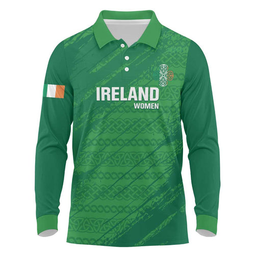 Custom Ireland Cricket Long Sleeve Polo Shirt Irish Celtic Knot - National Color