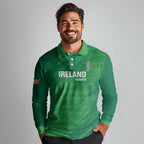 Custom Ireland Cricket Long Sleeve Polo Shirt Irish Celtic Knot - National Color