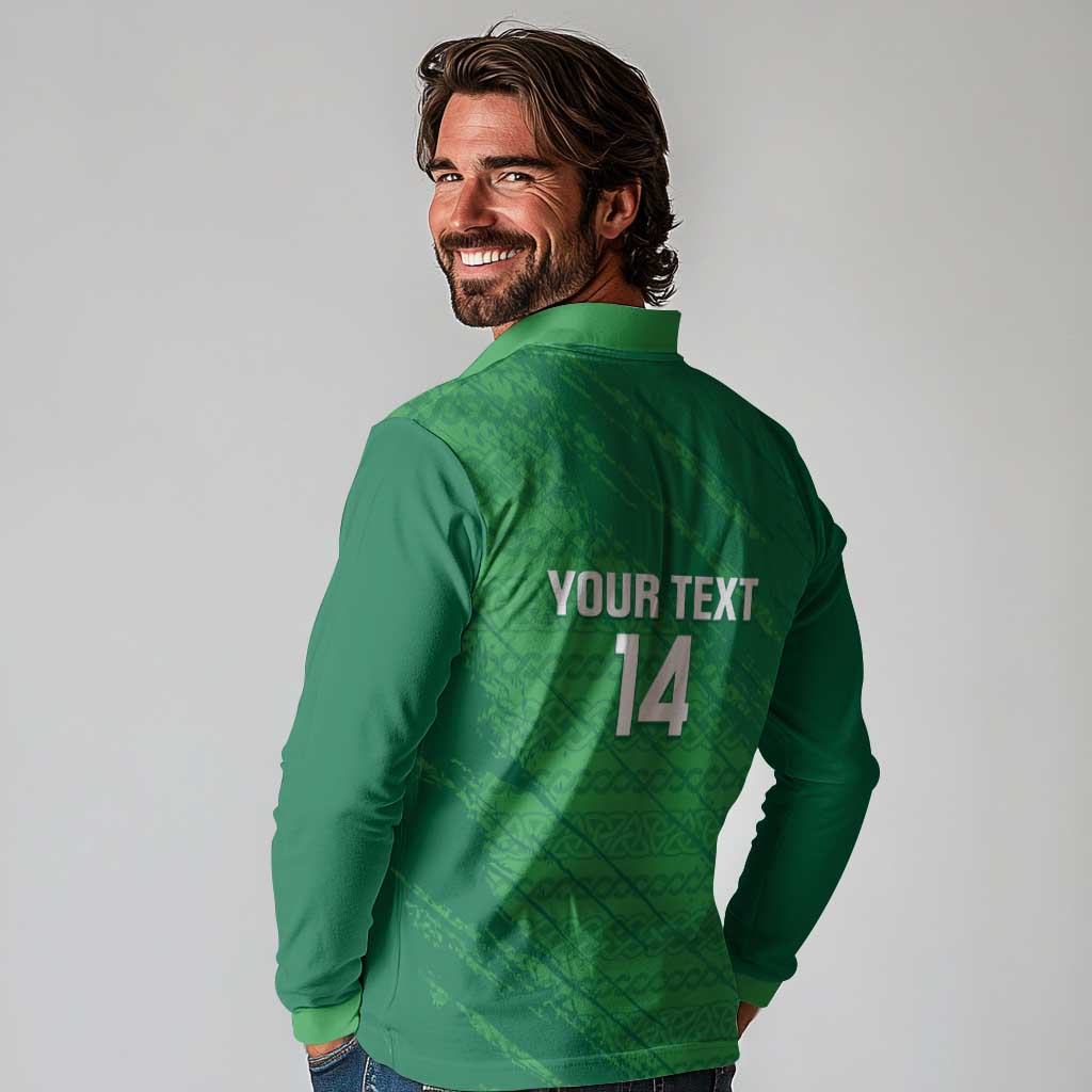 Custom Ireland Cricket Long Sleeve Polo Shirt Irish Celtic Knot - National Color