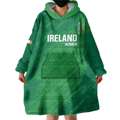 Custom Ireland Cricket Wearable Blanket Hoodie Irish Celtic Knot - National Color