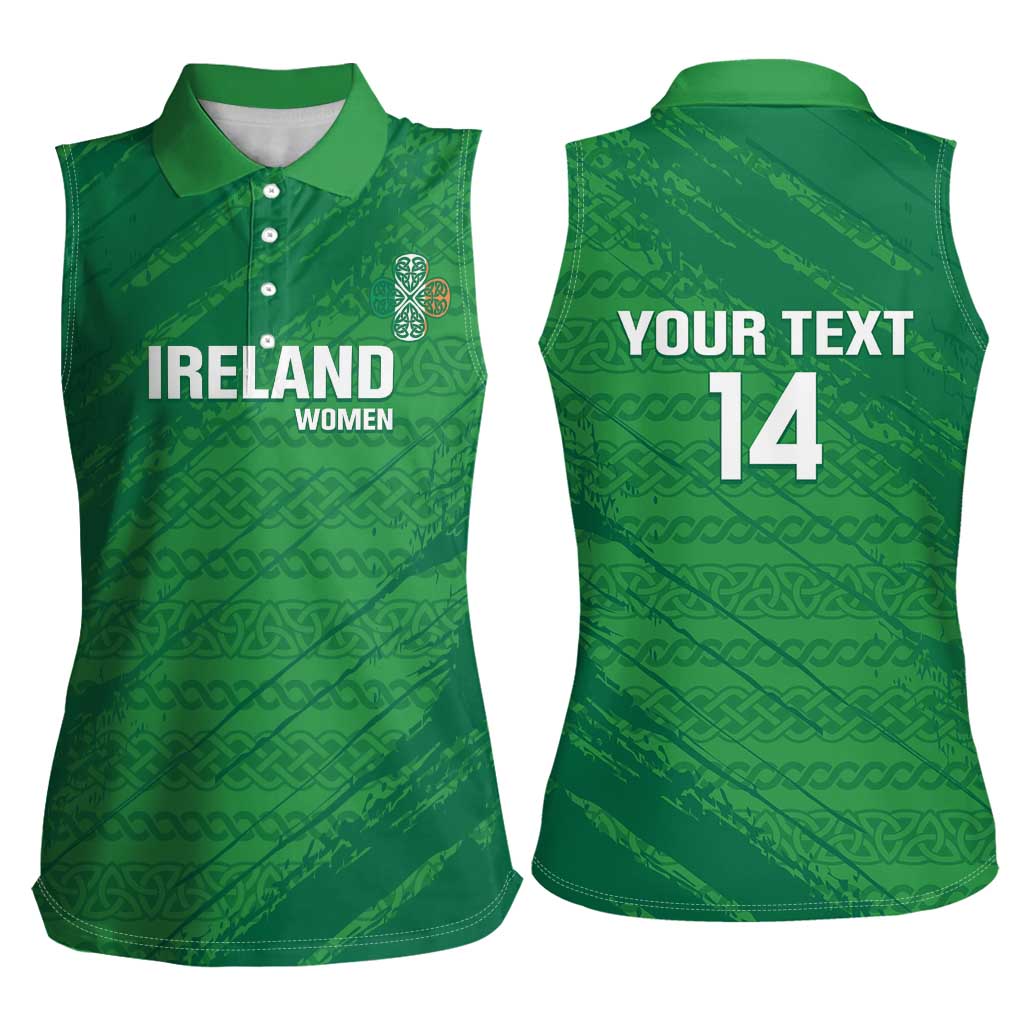 Custom Ireland Cricket Women Sleeveless Polo Shirt Irish Celtic Knot - National Color