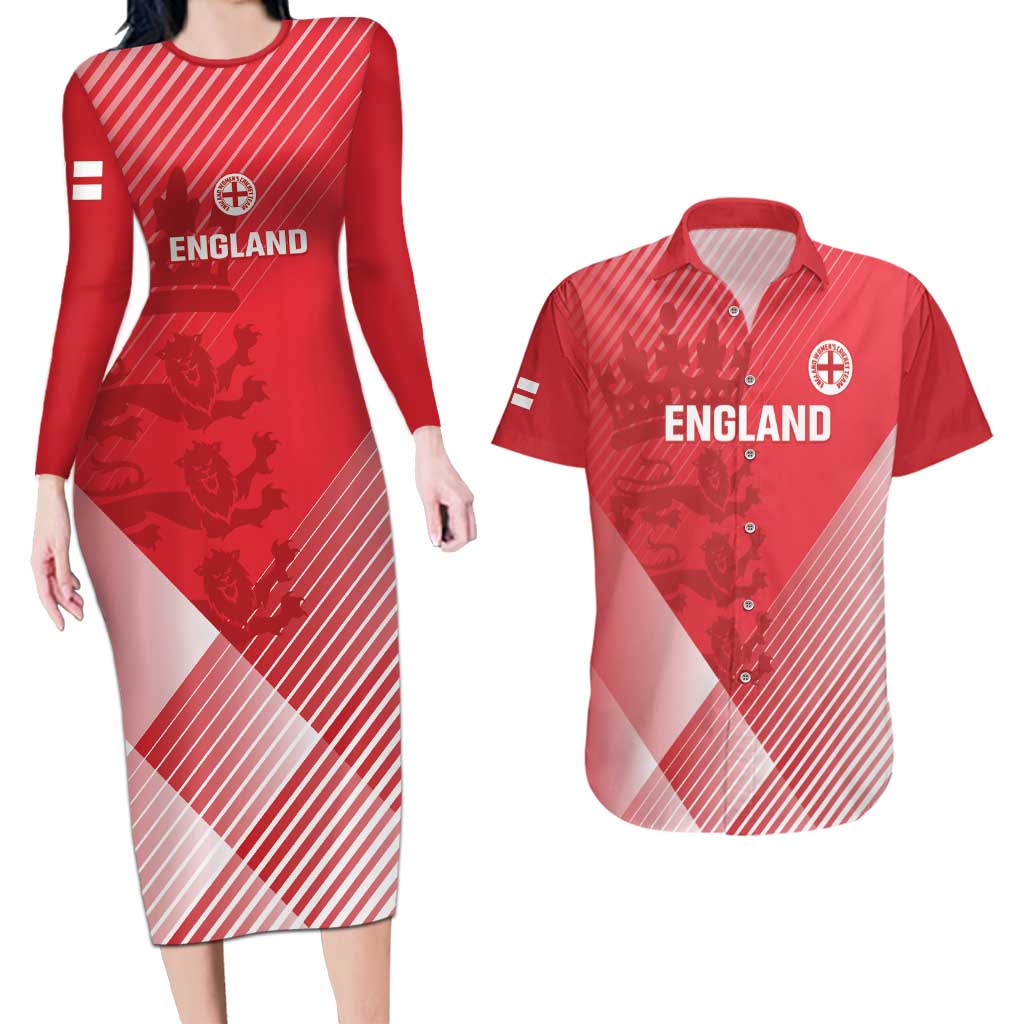 Custom England Cricket Couples Matching Long Sleeve Bodycon Dress and Hawaiian Shirt Go Champions Sporty Style