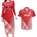 Custom England Cricket Couples Matching Long Sleeve Bodycon Dress and Hawaiian Shirt Go Champions Sporty Style