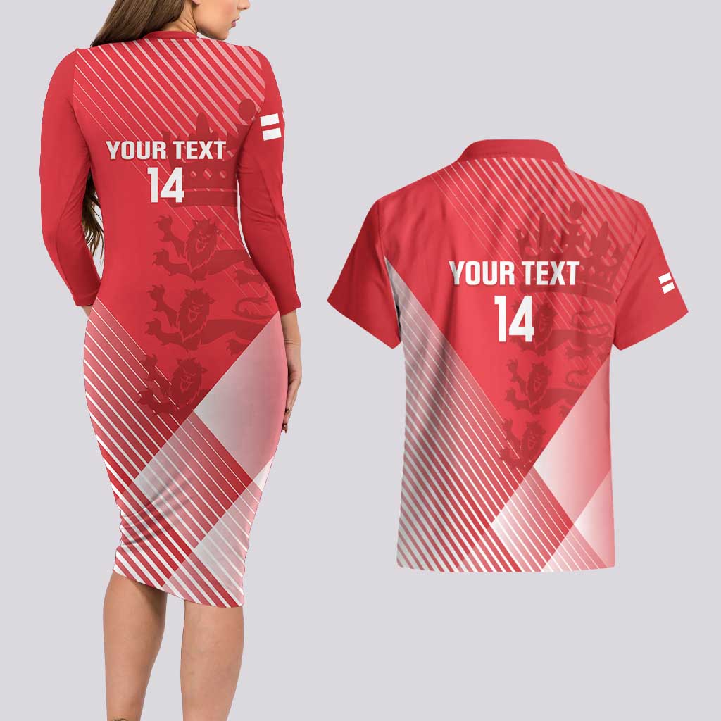 Custom England Cricket Couples Matching Long Sleeve Bodycon Dress and Hawaiian Shirt Go Champions Sporty Style