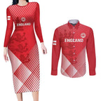 Custom England Cricket Couples Matching Long Sleeve Bodycon Dress and Long Sleeve Button Shirt Go Champions Sporty Style