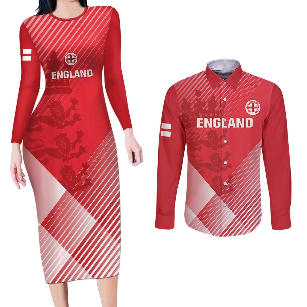 Custom England Cricket Couples Matching Long Sleeve Bodycon Dress and Long Sleeve Button Shirt Go Champions Sporty Style