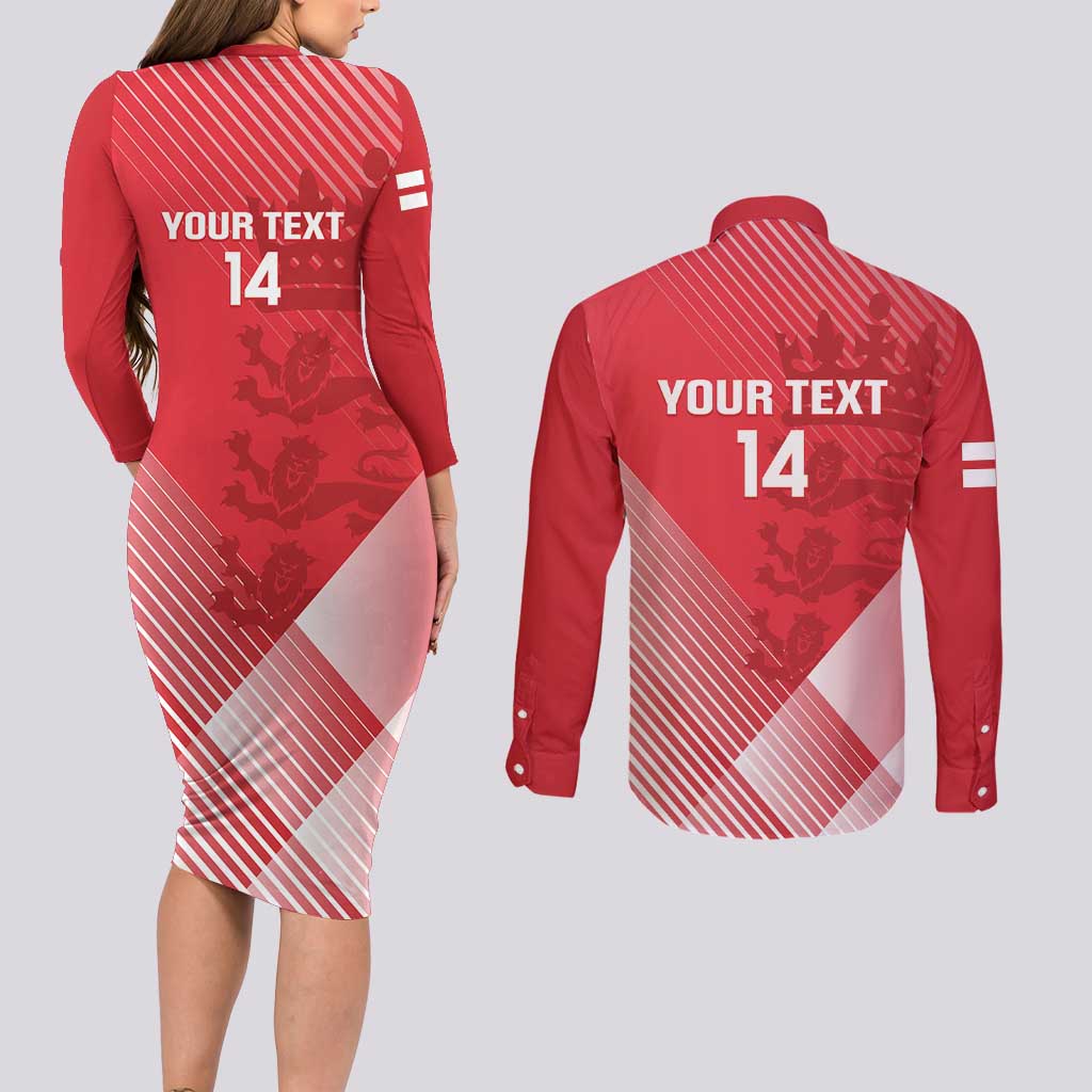 Custom England Cricket Couples Matching Long Sleeve Bodycon Dress and Long Sleeve Button Shirt Go Champions Sporty Style