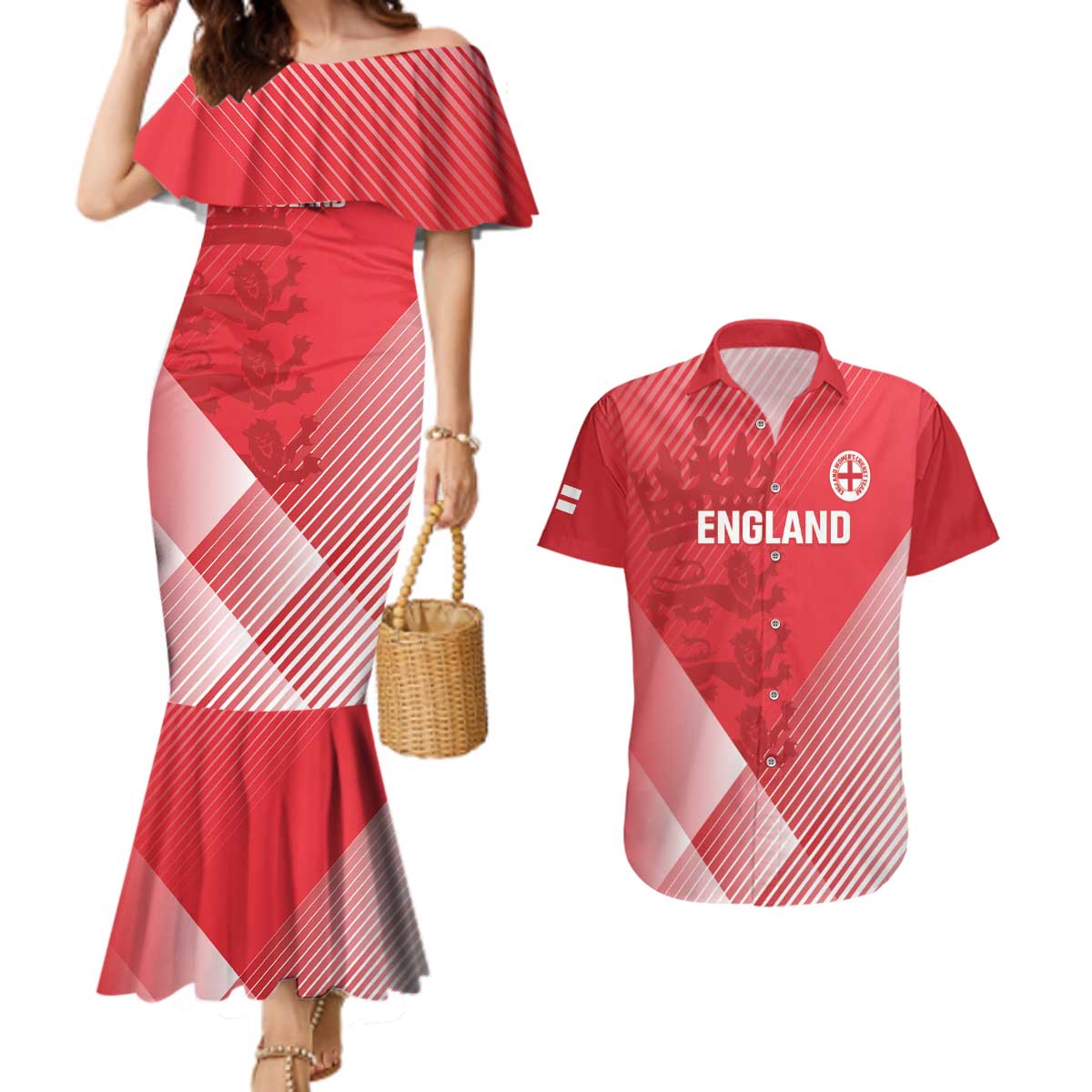 Custom England Cricket Couples Matching Mermaid Dress and Hawaiian Shirt Go Champions Sporty Style