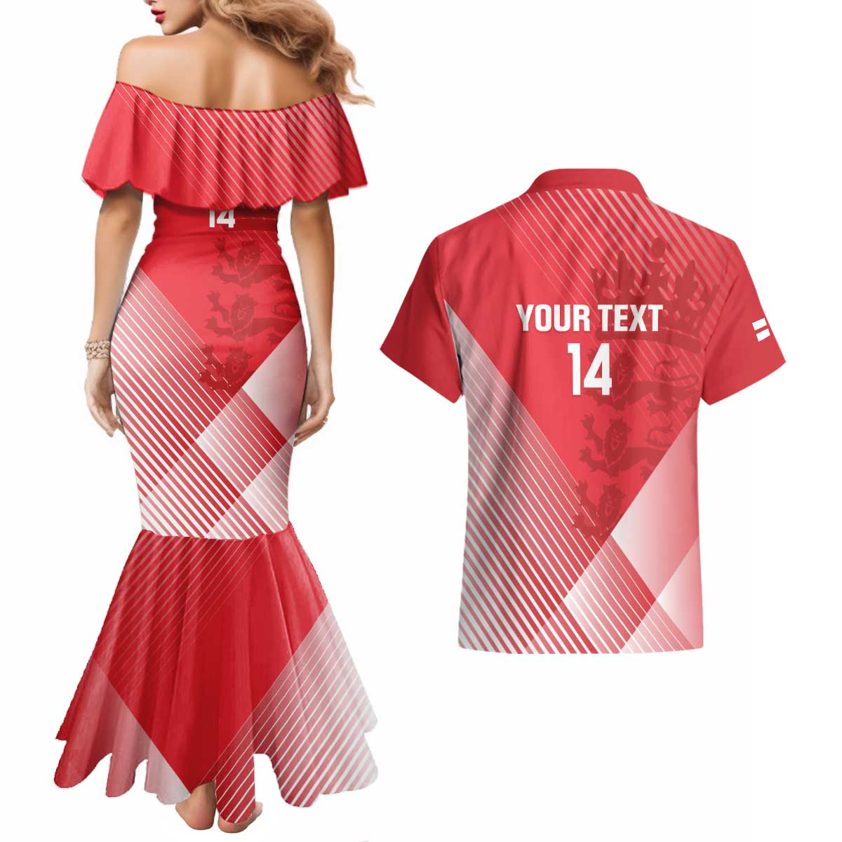 Custom England Cricket Couples Matching Mermaid Dress and Hawaiian Shirt Go Champions Sporty Style