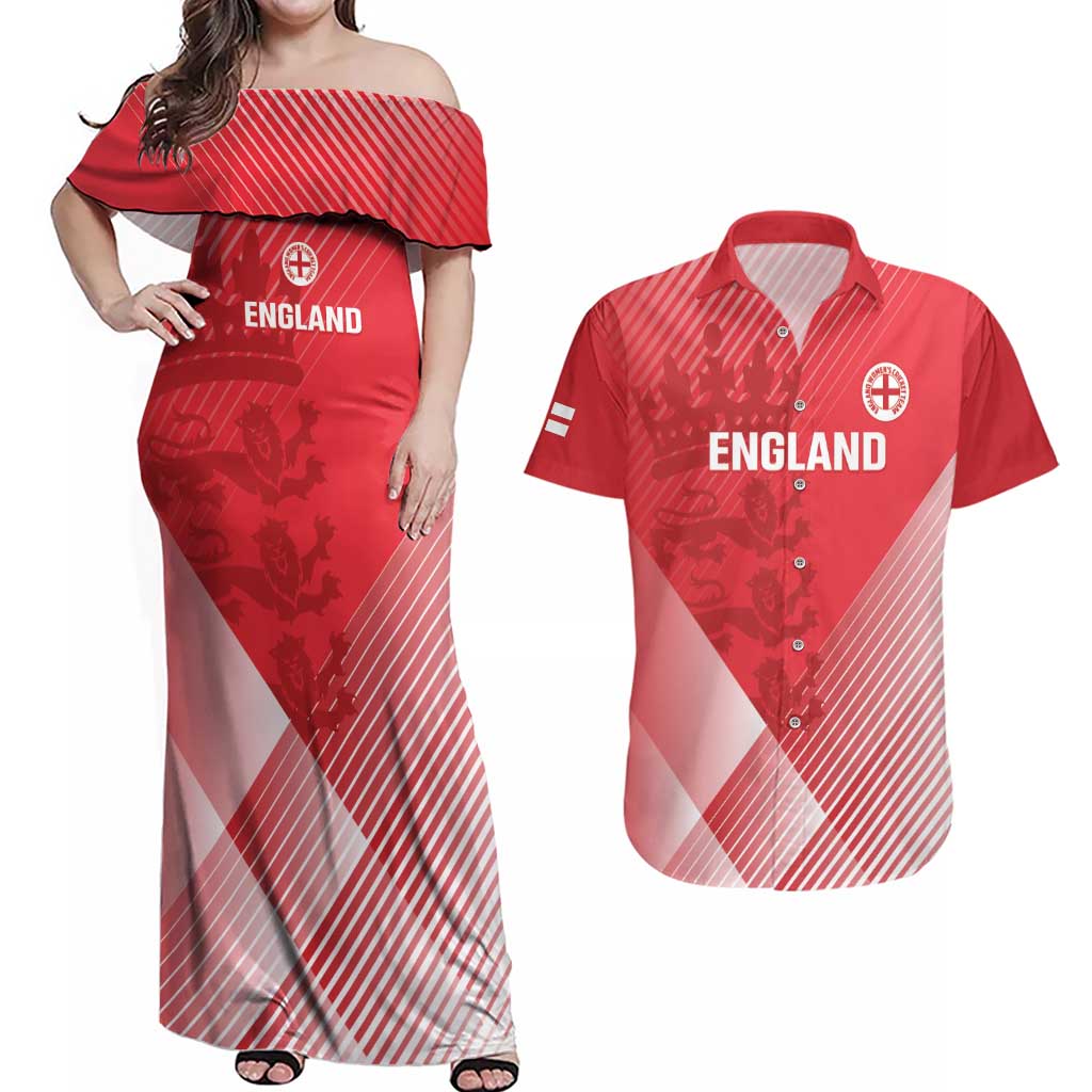Custom England Cricket Couples Matching Off Shoulder Maxi Dress and Hawaiian Shirt Go Champions Sporty Style