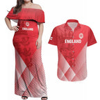 Custom England Cricket Couples Matching Off Shoulder Maxi Dress and Hawaiian Shirt Go Champions Sporty Style