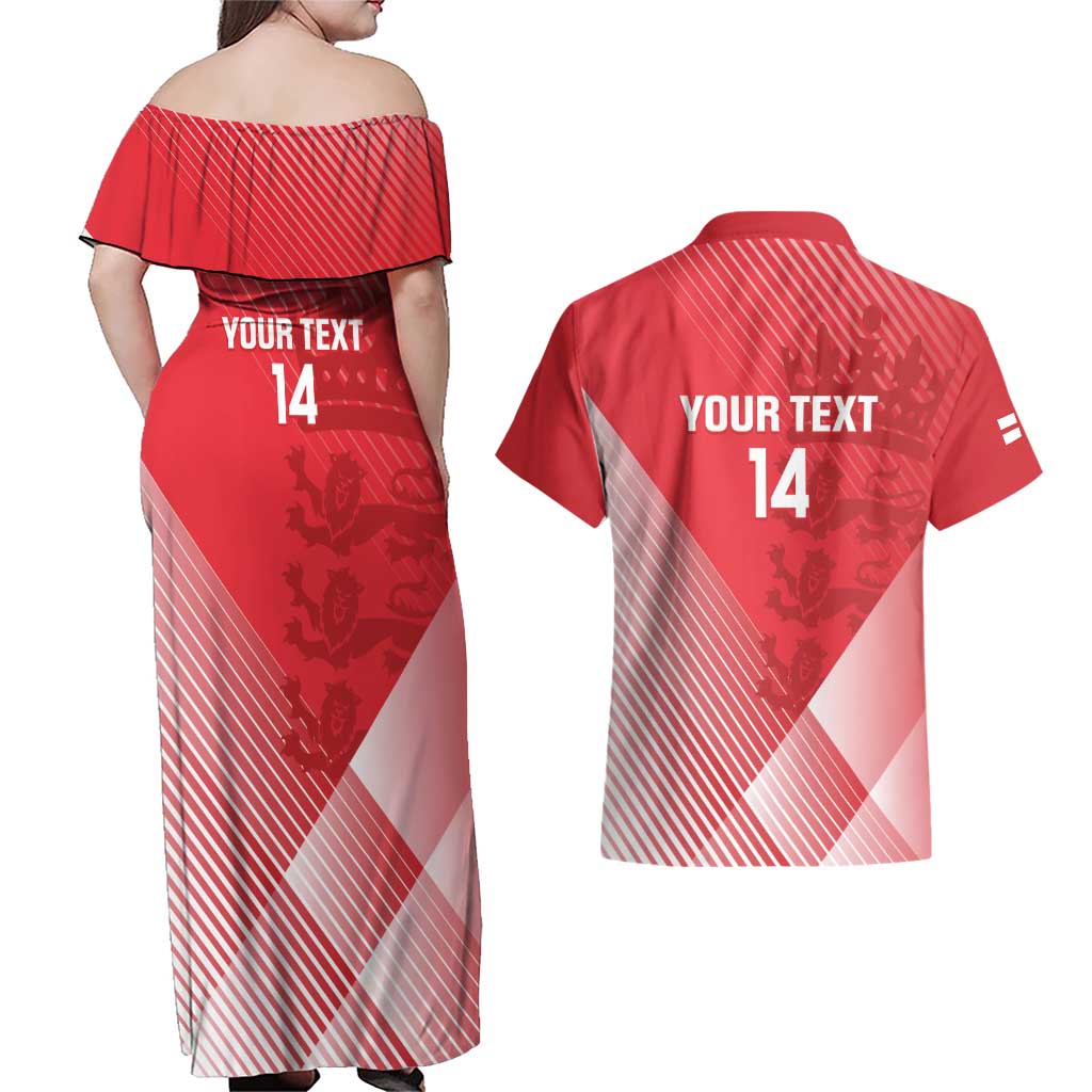 Custom England Cricket Couples Matching Off Shoulder Maxi Dress and Hawaiian Shirt Go Champions Sporty Style