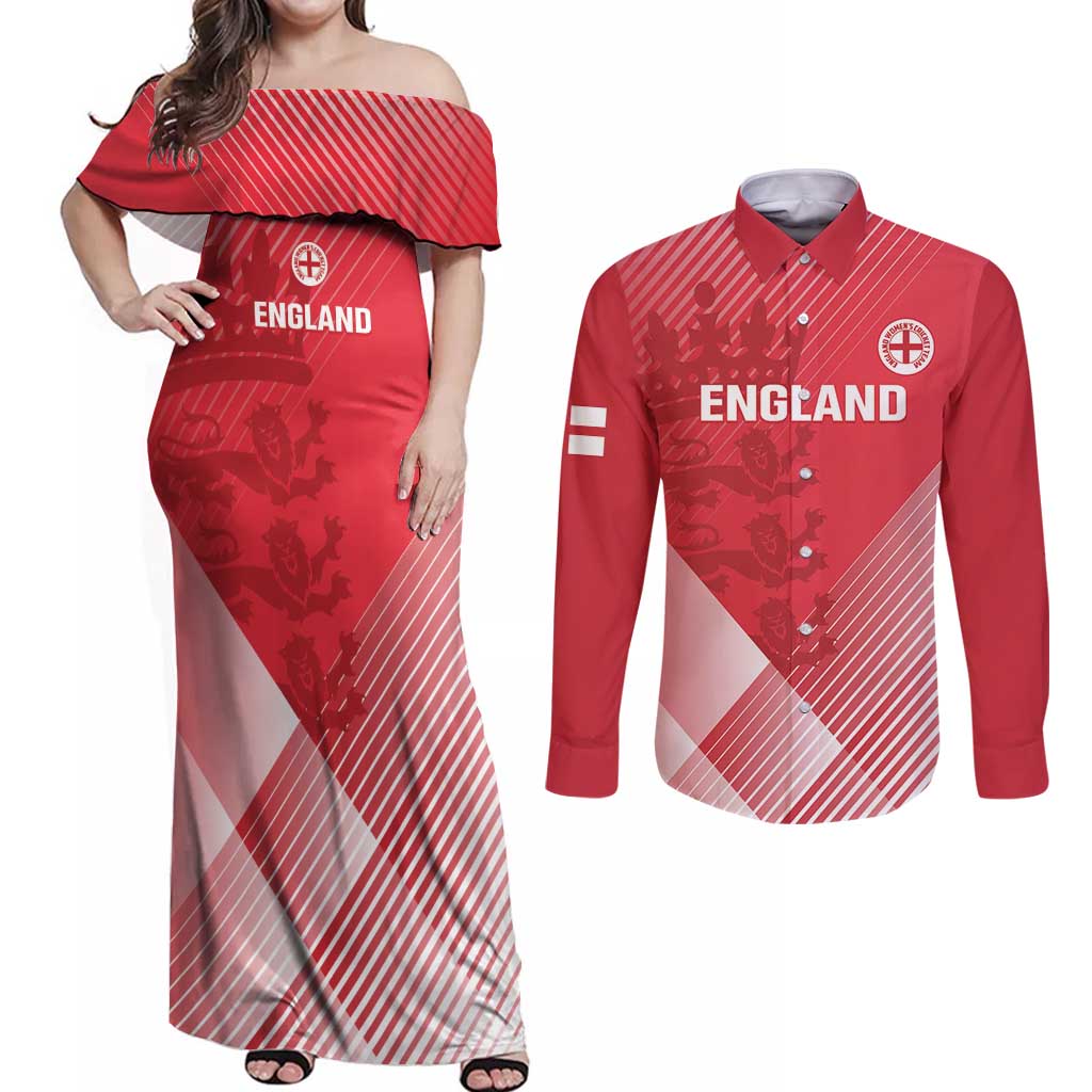 Custom England Cricket Couples Matching Off Shoulder Maxi Dress and Long Sleeve Button Shirt Go Champions Sporty Style