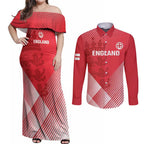 Custom England Cricket Couples Matching Off Shoulder Maxi Dress and Long Sleeve Button Shirt Go Champions Sporty Style