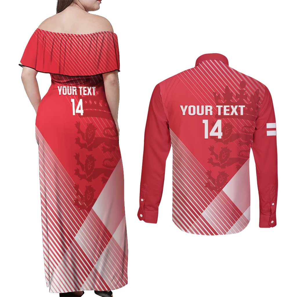 Custom England Cricket Couples Matching Off Shoulder Maxi Dress and Long Sleeve Button Shirt Go Champions Sporty Style