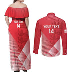 Custom England Cricket Couples Matching Off Shoulder Maxi Dress and Long Sleeve Button Shirt Go Champions Sporty Style