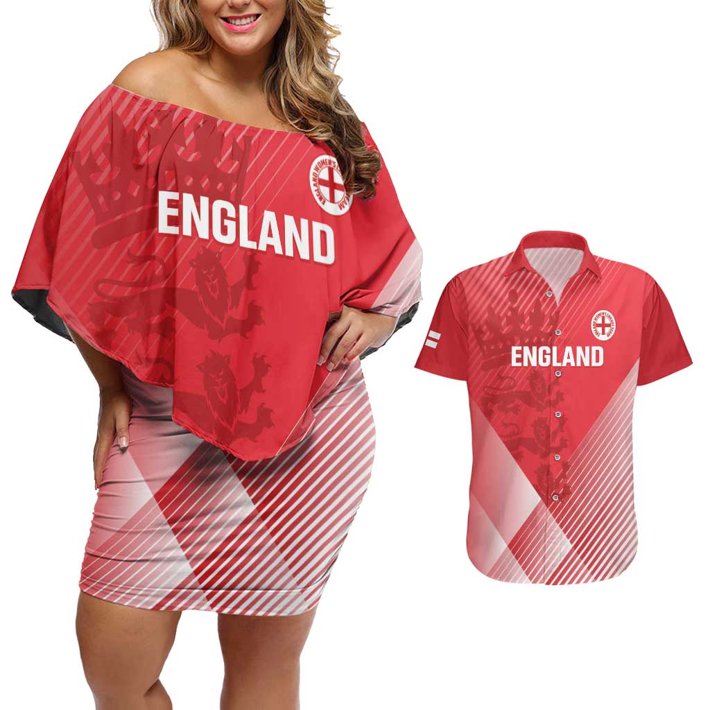 Custom England Cricket Couples Matching Off Shoulder Short Dress and Hawaiian Shirt Go Champions Sporty Style