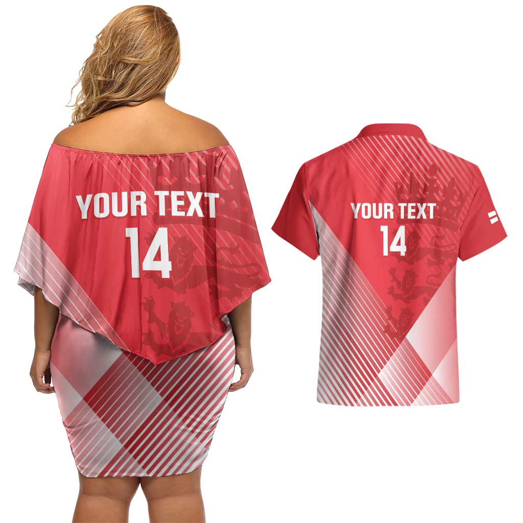 Custom England Cricket Couples Matching Off Shoulder Short Dress and Hawaiian Shirt Go Champions Sporty Style