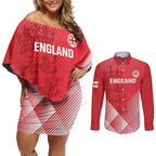 Custom England Cricket Couples Matching Off Shoulder Short Dress and Long Sleeve Button Shirt Go Champions Sporty Style