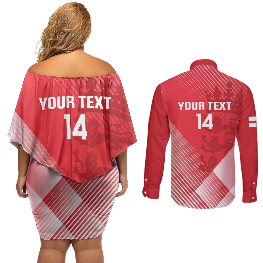 Custom England Cricket Couples Matching Off Shoulder Short Dress and Long Sleeve Button Shirt Go Champions Sporty Style