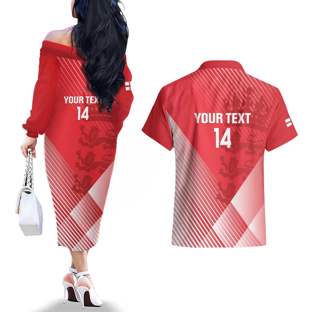 Custom England Cricket Couples Matching Off The Shoulder Long Sleeve Dress and Hawaiian Shirt Go Champions Sporty Style
