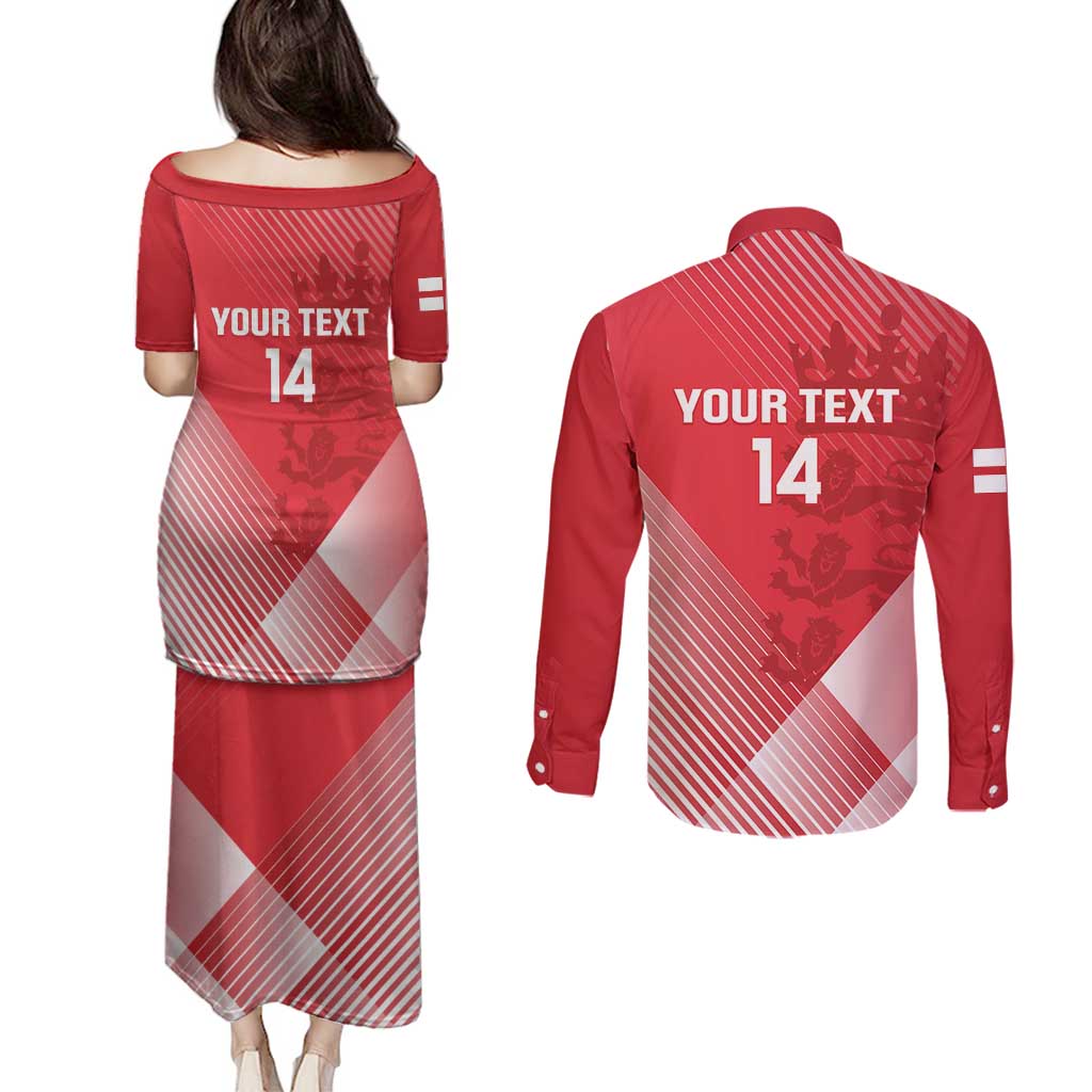 Custom England Cricket Couples Matching Puletasi and Long Sleeve Button Shirt Go Champions Sporty Style