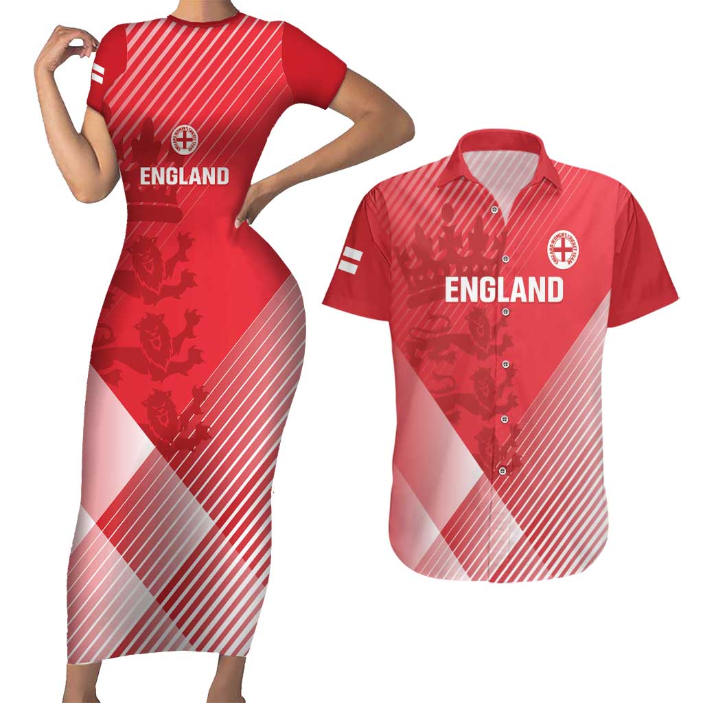 Custom England Cricket Couples Matching Short Sleeve Bodycon Dress and Hawaiian Shirt Go Champions Sporty Style