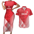Custom England Cricket Couples Matching Short Sleeve Bodycon Dress and Hawaiian Shirt Go Champions Sporty Style