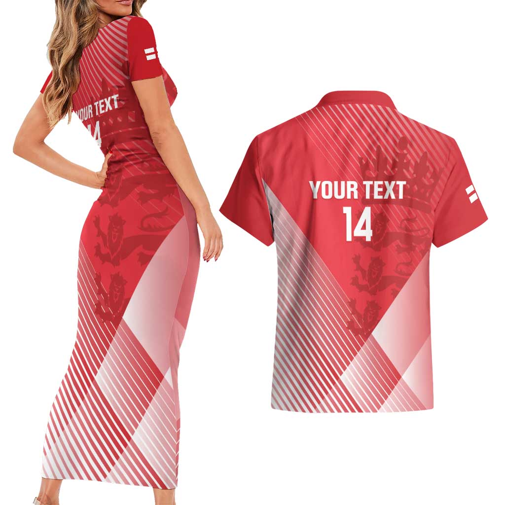 Custom England Cricket Couples Matching Short Sleeve Bodycon Dress and Hawaiian Shirt Go Champions Sporty Style
