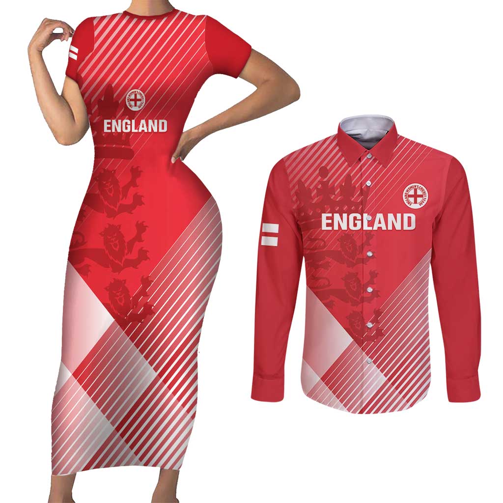 Custom England Cricket Couples Matching Short Sleeve Bodycon Dress and Long Sleeve Button Shirt Go Champions Sporty Style