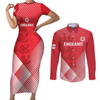 Custom England Cricket Couples Matching Short Sleeve Bodycon Dress and Long Sleeve Button Shirt Go Champions Sporty Style