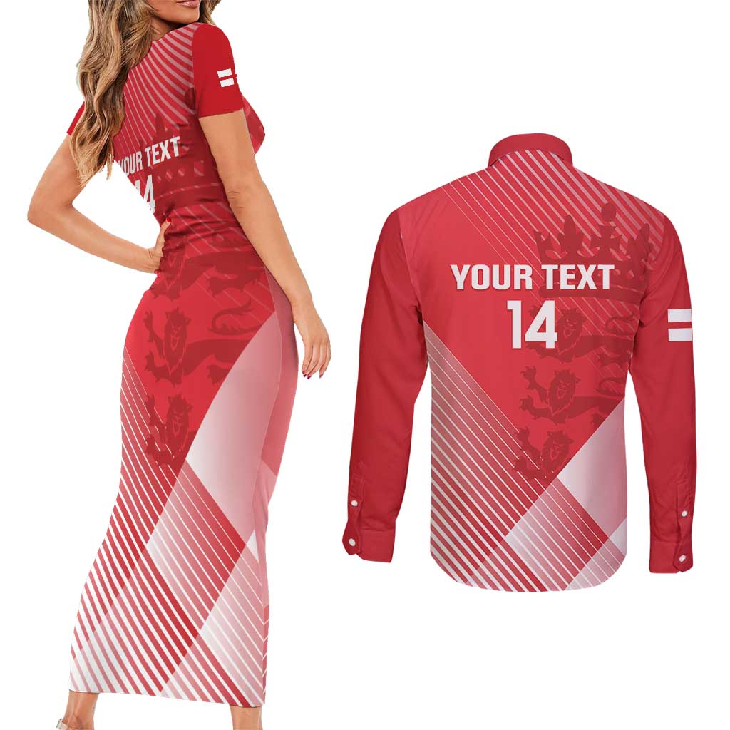 Custom England Cricket Couples Matching Short Sleeve Bodycon Dress and Long Sleeve Button Shirt Go Champions Sporty Style