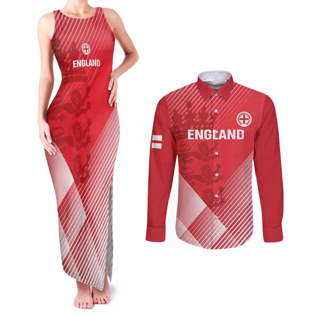 Custom England Cricket Couples Matching Tank Maxi Dress and Long Sleeve Button Shirt Go Champions Sporty Style