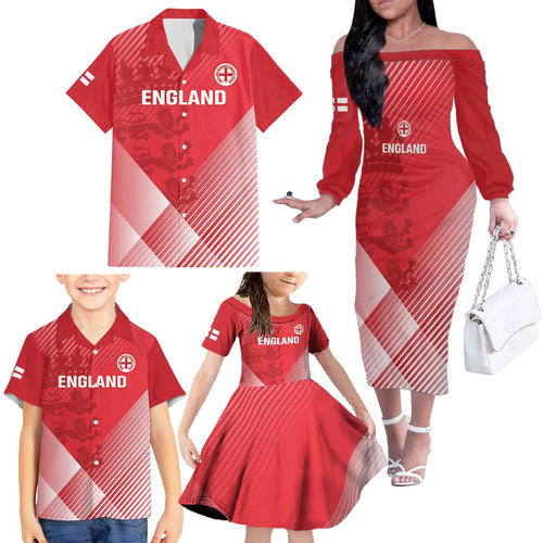 Custom England Cricket Family Matching Off The Shoulder Long Sleeve Dress and Hawaiian Shirt Go Champions Sporty Style