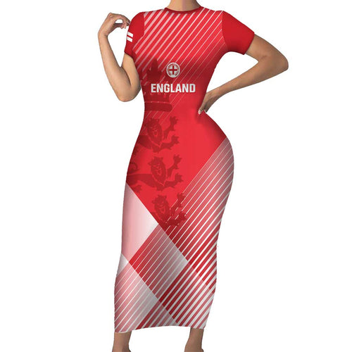 Custom England Cricket Family Matching Short Sleeve Bodycon Dress and Hawaiian Shirt Go Champions Sporty Style