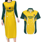 Custom Australia Cricket Couples Matching Long Sleeve Bodycon Dress and Hawaiian Shirt Go Champions Aussie