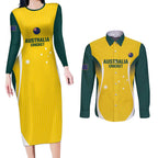 Custom Australia Cricket Couples Matching Long Sleeve Bodycon Dress and Long Sleeve Button Shirt Go Champions Aussie