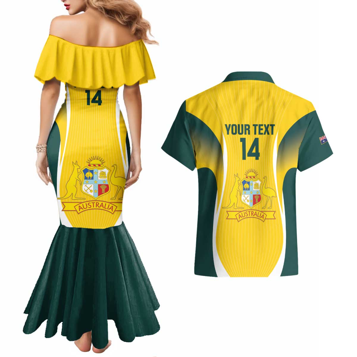 Custom Australia Cricket Couples Matching Mermaid Dress and Hawaiian Shirt Go Champions Aussie