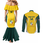 Custom Australia Cricket Couples Matching Mermaid Dress and Long Sleeve Button Shirt Go Champions Aussie