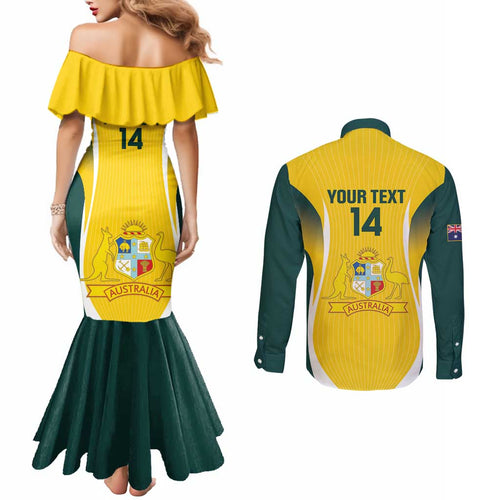 Custom Australia Cricket Couples Matching Mermaid Dress and Long Sleeve Button Shirt Go Champions Aussie
