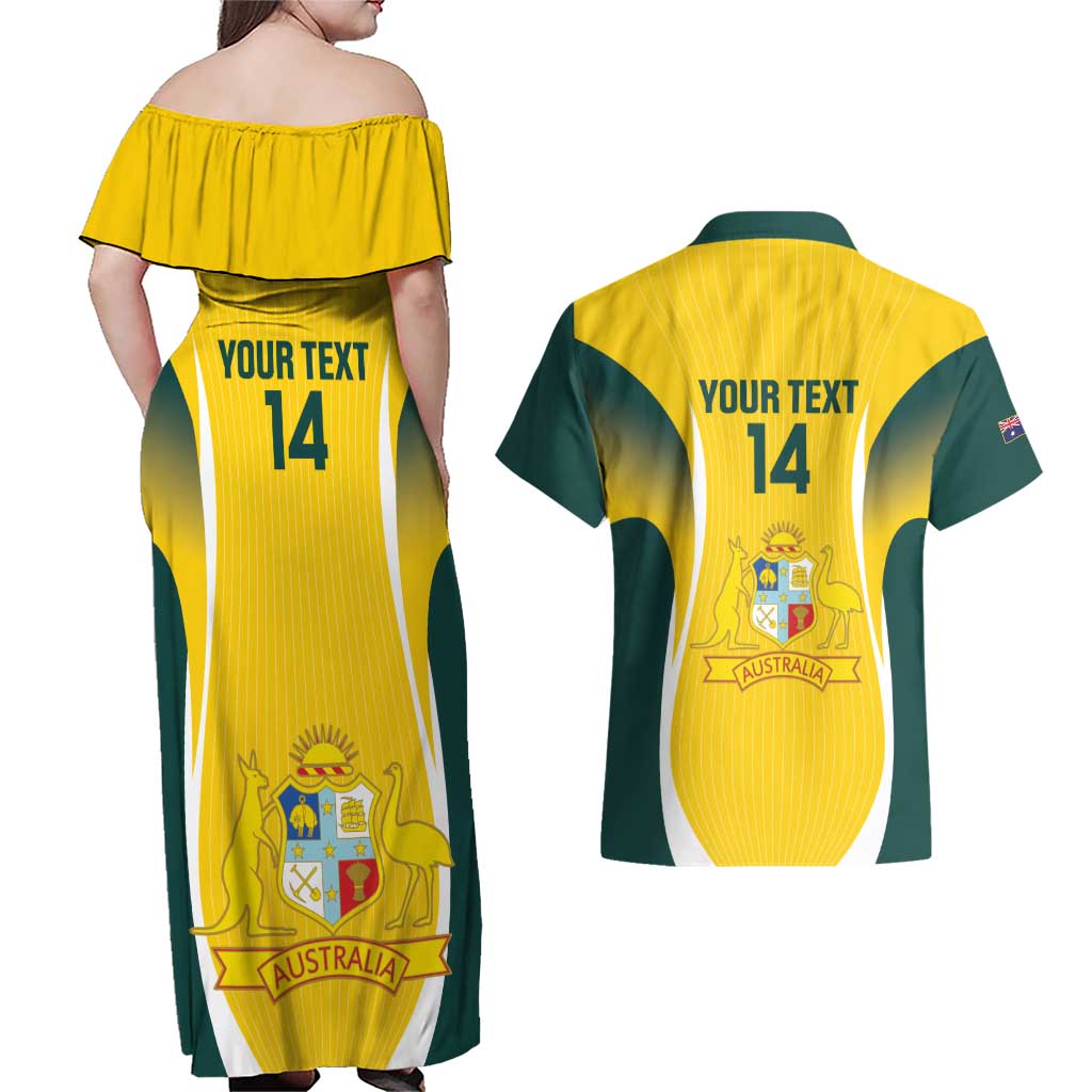 Custom Australia Cricket Couples Matching Off Shoulder Maxi Dress and Hawaiian Shirt Go Champions Aussie
