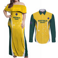 Custom Australia Cricket Couples Matching Off Shoulder Maxi Dress and Long Sleeve Button Shirt Go Champions Aussie