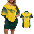 Custom Australia Cricket Couples Matching Off Shoulder Short Dress and Hawaiian Shirt Go Champions Aussie