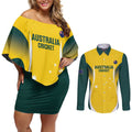 Custom Australia Cricket Couples Matching Off Shoulder Short Dress and Long Sleeve Button Shirt Go Champions Aussie